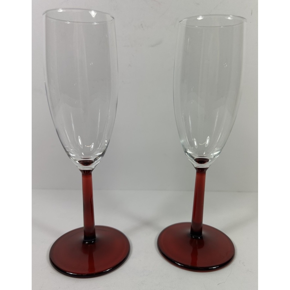 Cristal D'Arques-Durand Color Program Ruby Red Stem 7.75" Champagne Glasses (2)